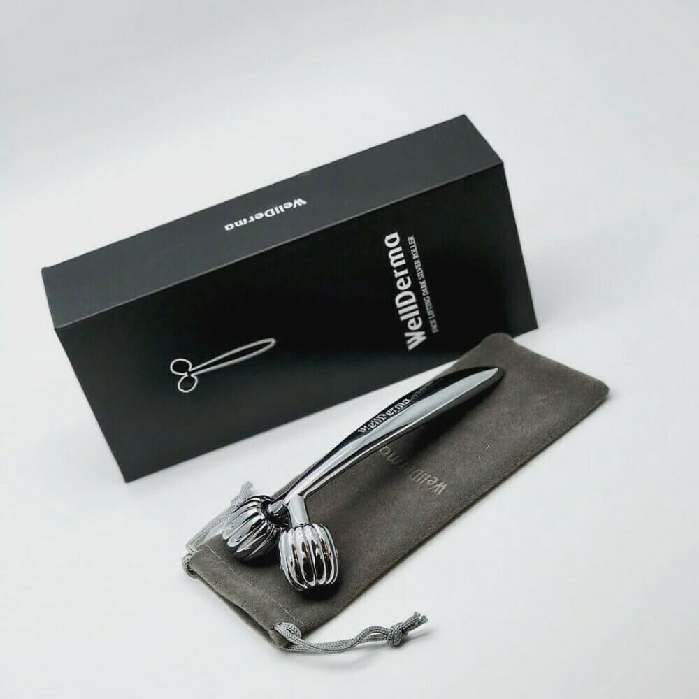[WellDerma] Роликовый массажёр для лица Face Lifting Dark Silver Roller, Размер 48х145х32мм